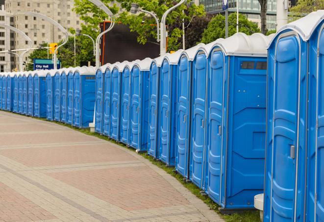 Seasonal porta potty units set up at a Shelbyville, Kentucky venue